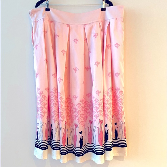 ❤️ Lindy Bop Marnie' Pink Cat Border Print Swing Skirt ❤️ - Picture 3 of 10